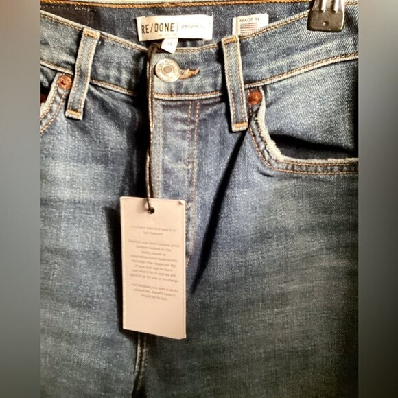 RE/DONE High-Rise Dark Wash Skinny Jeans | Distressed Cotton, Size 25, NWT - Picture 4 of 5
